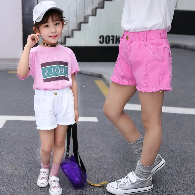 100-150Cm Summer Girls Fashion Hole Shorts Baby Kids Children Casual Clothes