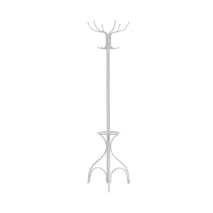 18" White Metal Coat Rack with Umbrella Holder - Stylish Entryway Organizer for Coats & Hats