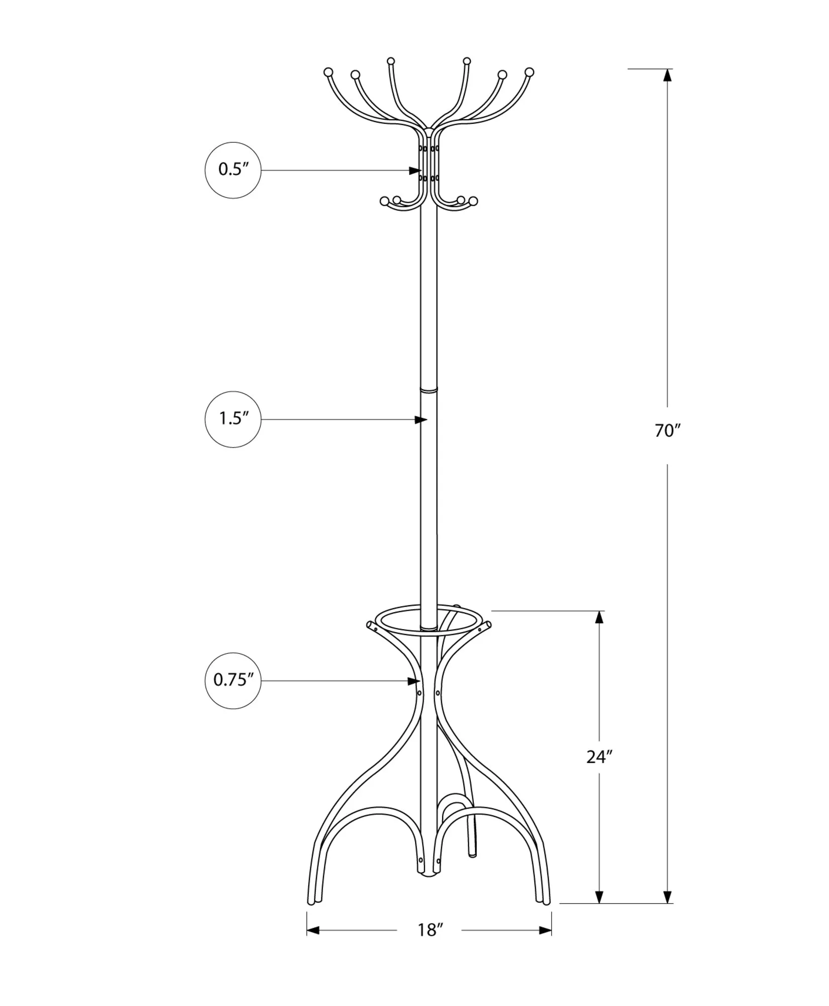 18" White Metal Coat Rack with Umbrella Holder - Stylish Entryway Organizer for Coats & Hats