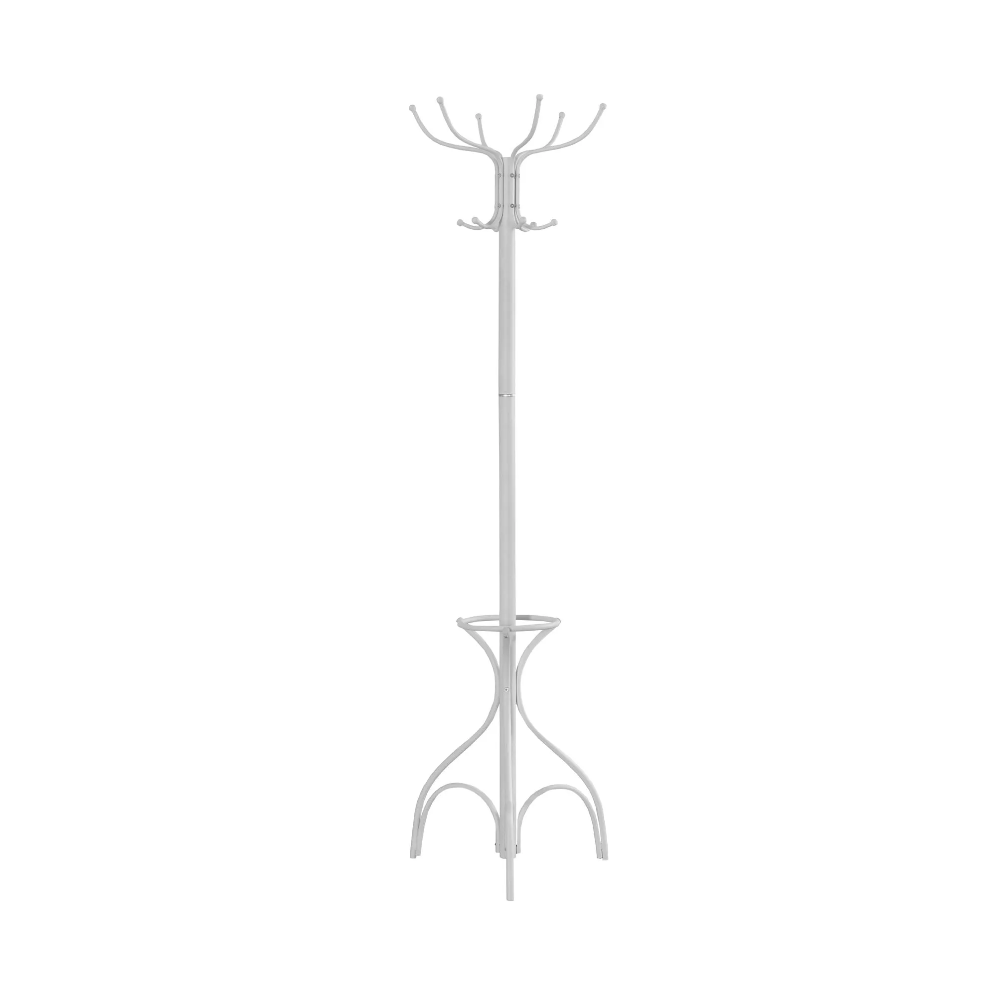 18" White Metal Coat Rack with Umbrella Holder - Stylish Entryway Organizer for Coats & Hats