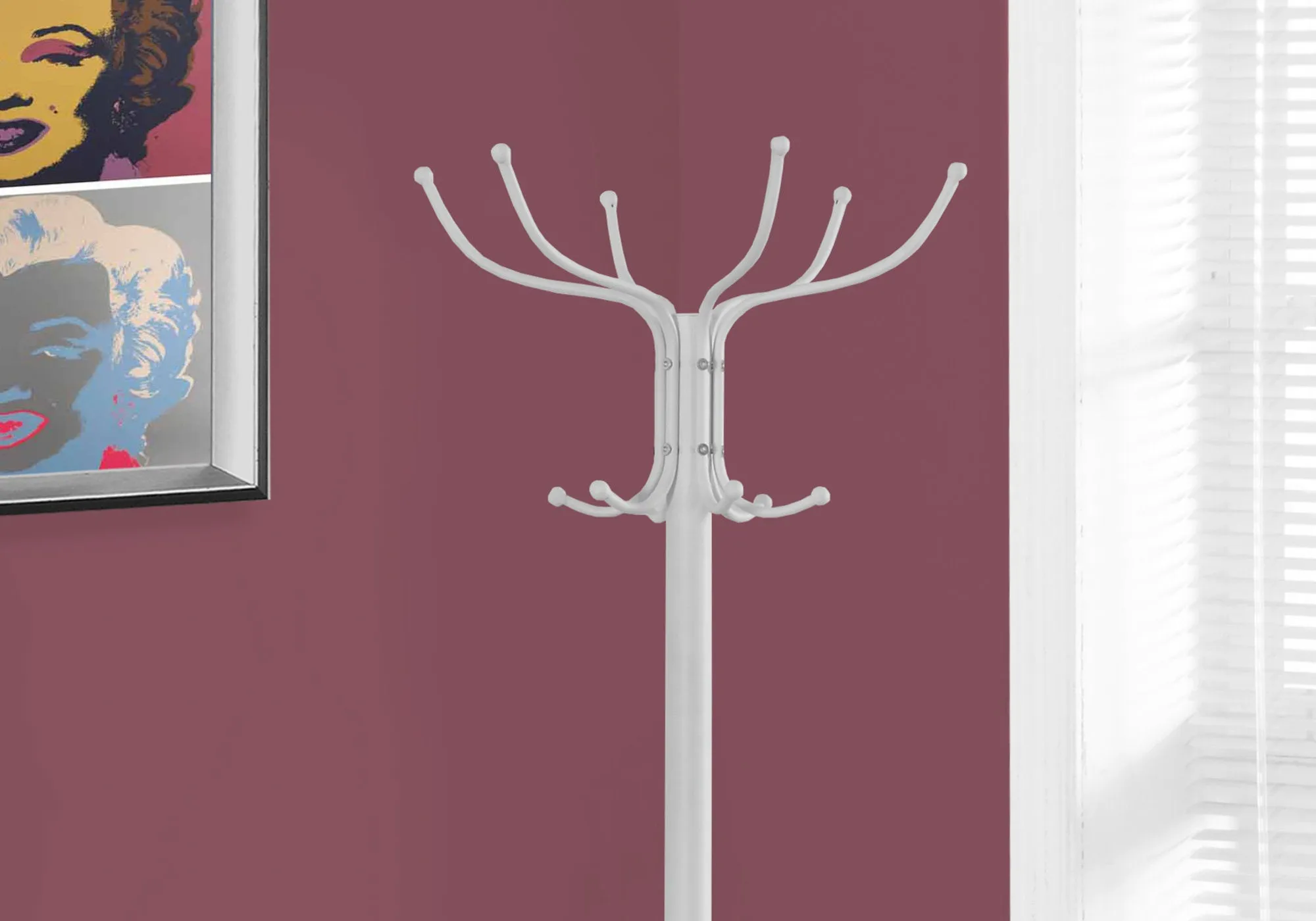 18" White Metal Coat Rack with Umbrella Holder - Stylish Entryway Organizer for Coats & Hats
