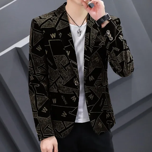 2021 Autumn Men Blazers Luxury Corduroy Casual Slim Suit Jacket Business Social Office Dress Coat Street Wear Men Clothing
