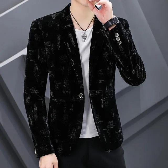 2021 Autumn Men Blazers Luxury Corduroy Casual Slim Suit Jacket Business Social Office Dress Coat Street Wear Men Clothing