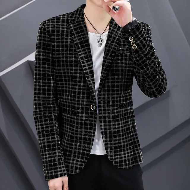 2021 Autumn Men Blazers Luxury Corduroy Casual Slim Suit Jacket Business Social Office Dress Coat Street Wear Men Clothing