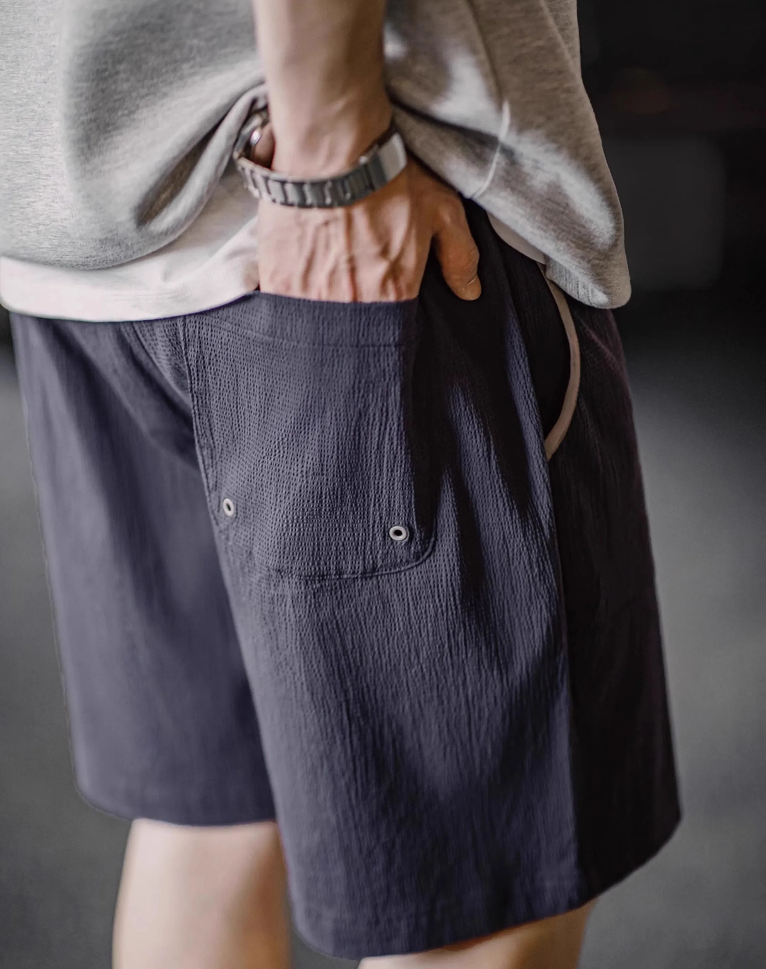 American Workwear Seersucker Texture Contrast Color Men's Shorts