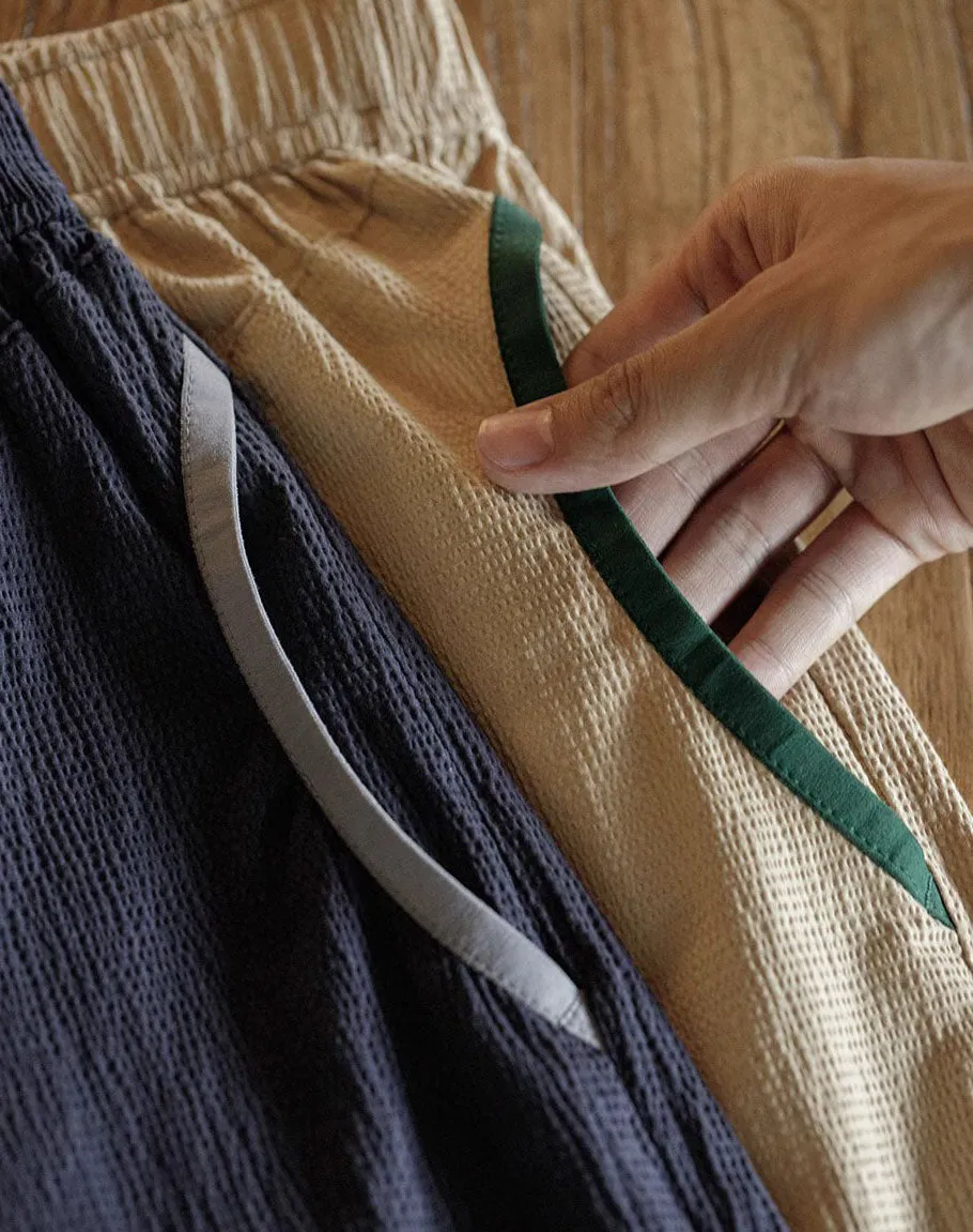 American Workwear Seersucker Texture Contrast Color Men's Shorts