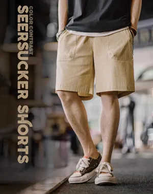 American Workwear Seersucker Texture Contrast Color Men's Shorts
