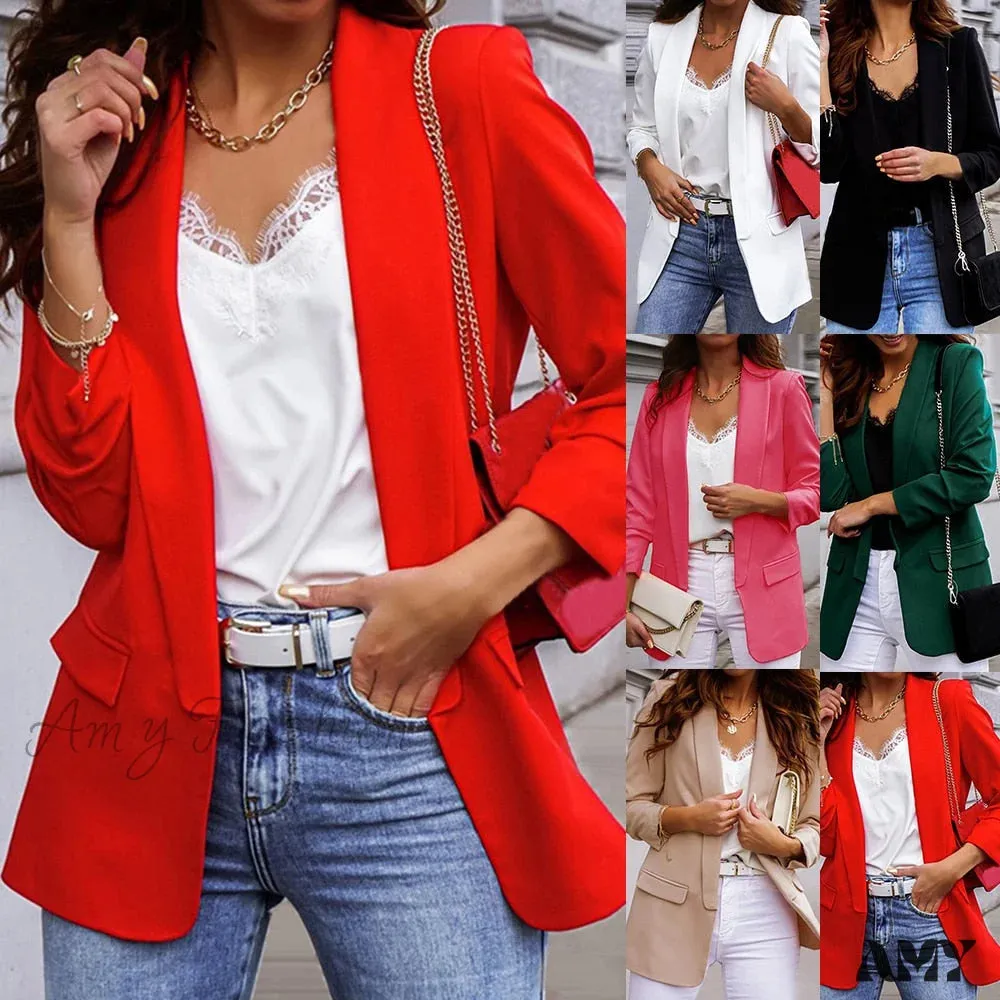 Amy Fashion - Office Ladies Workwear Fashion Long Sleeve Blazers