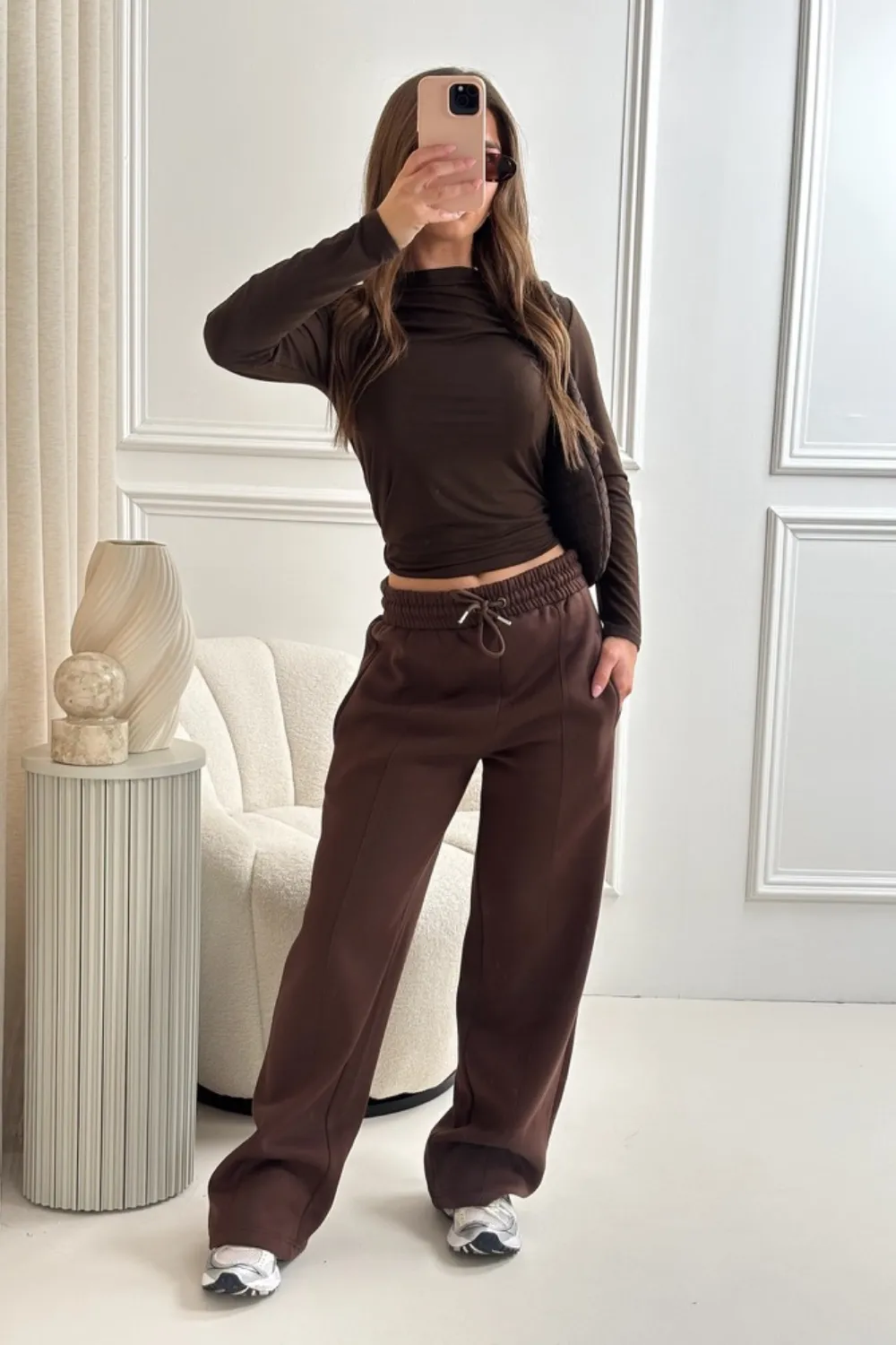 Annabelle chocolate long sleeve top & straight leg jogger set