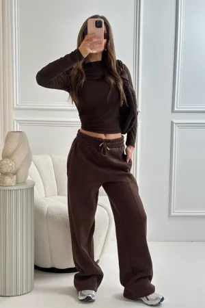 Annabelle chocolate long sleeve top & straight leg jogger set