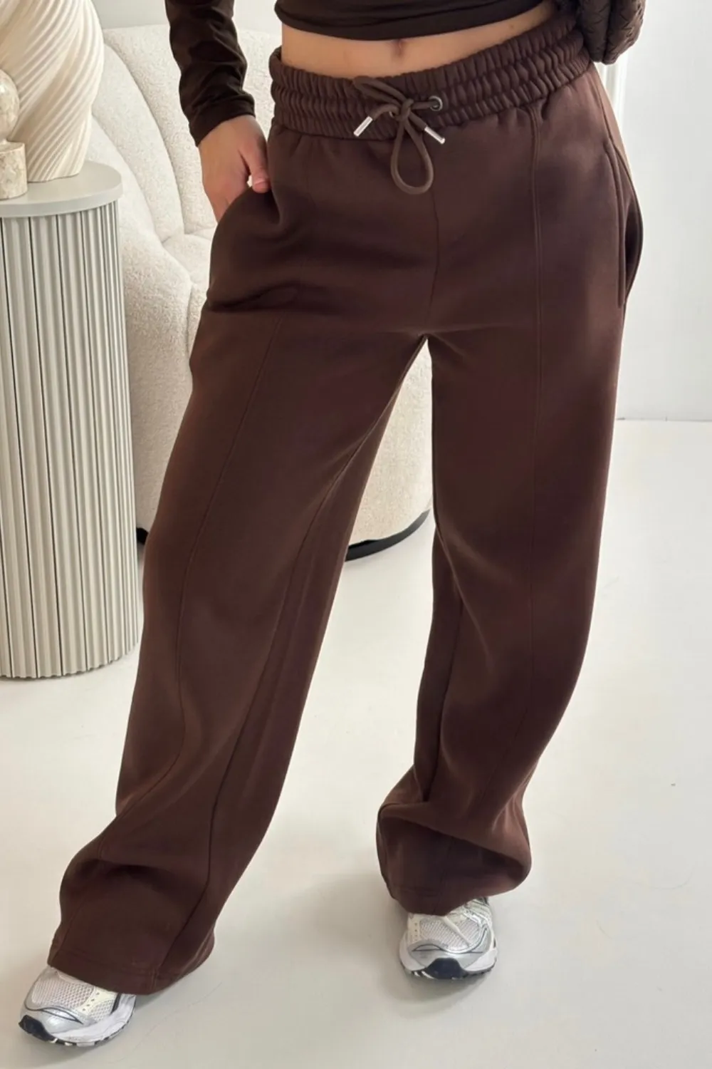 Annabelle chocolate long sleeve top & straight leg jogger set