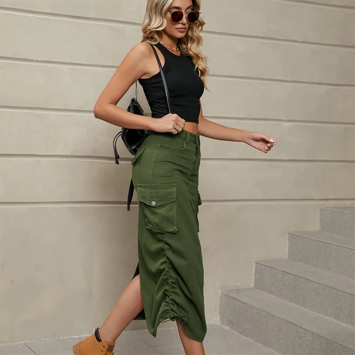 Apparel Short Women's Casual High Waist Cargo Skirt Denim Skirt Comfy Stretch Long Skirt A line A Line Swing Midi