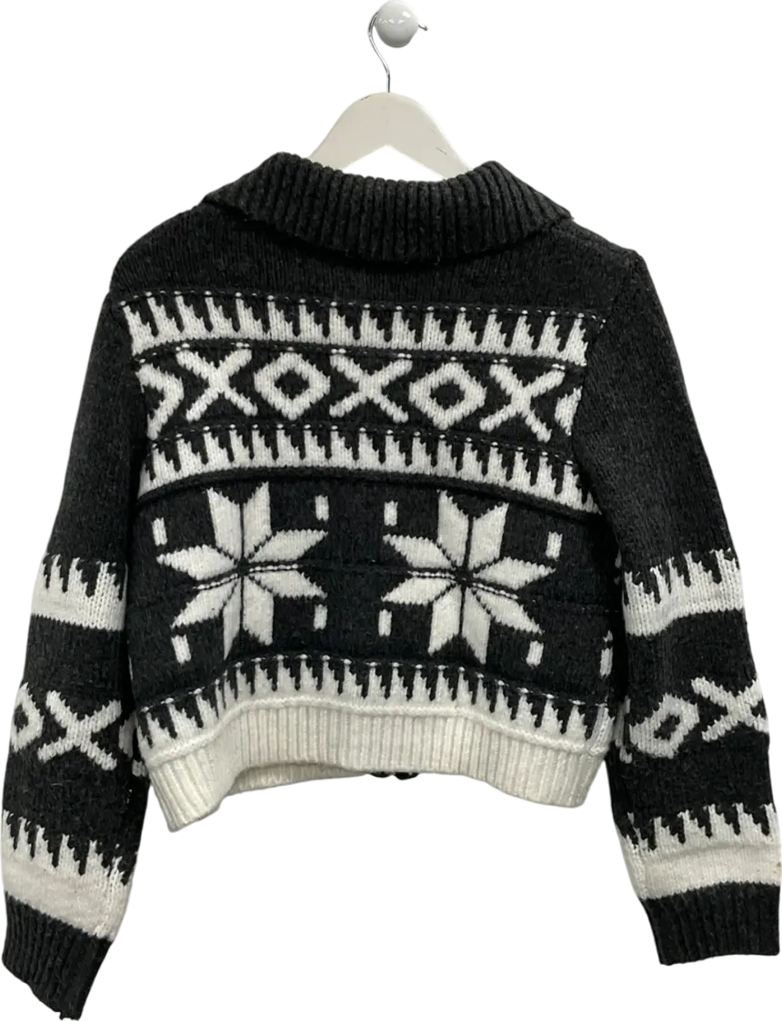 ASOS Grey Knitted Collar Zip Through Cardigan In Fairisle Pattern UK M