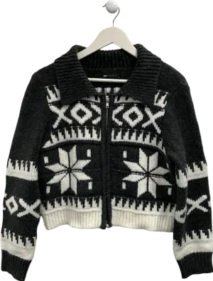 ASOS Grey Knitted Collar Zip Through Cardigan In Fairisle Pattern UK M