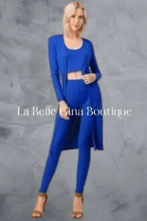 Ave ribbed tank top high waist legging cardigan 3 piece set.