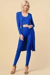 Ave ribbed tank top high waist legging cardigan 3 piece set.