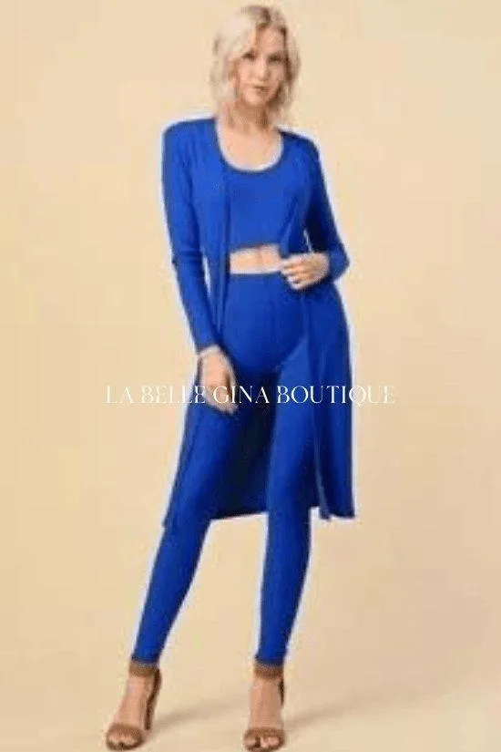 Ave ribbed tank top high waist legging cardigan 3 piece set.