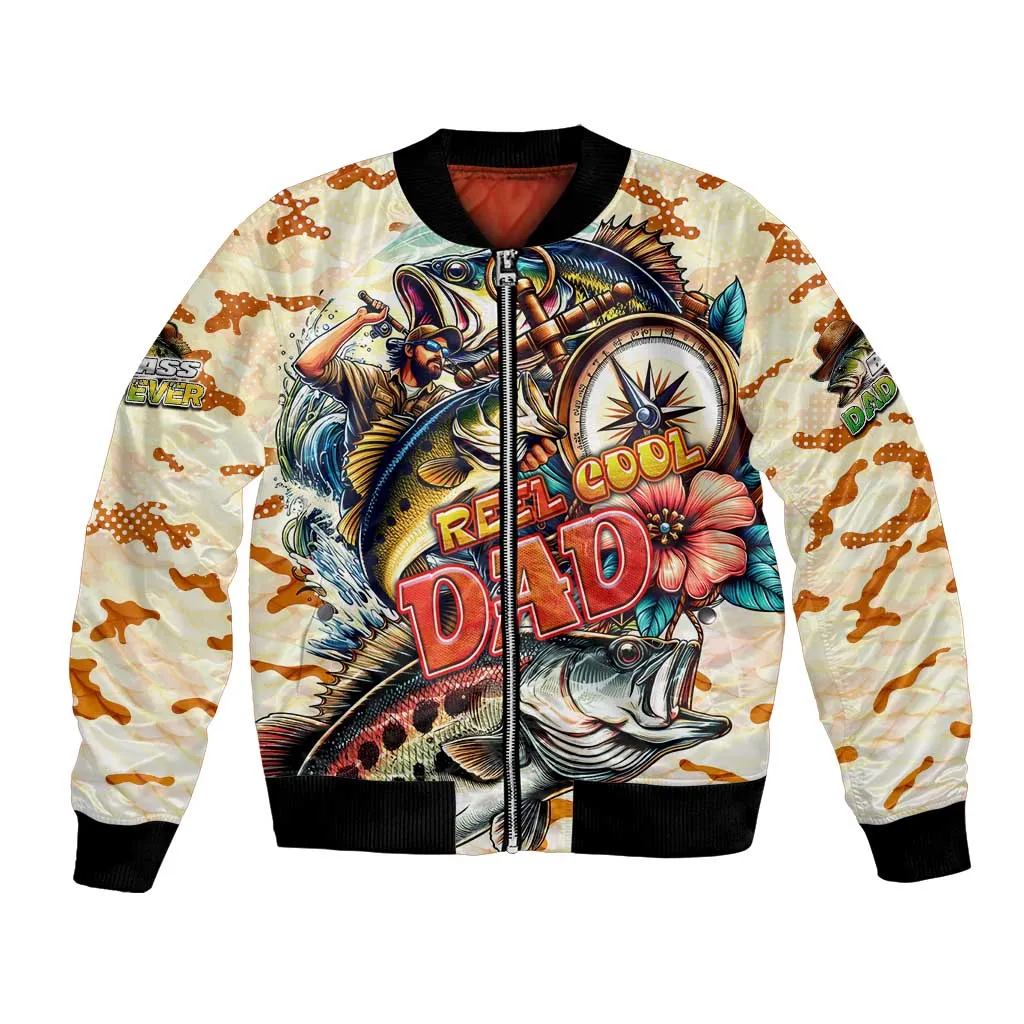 Bass Fishing Reel Cool Dad Bomber Jacket Tropical Vintage DT02