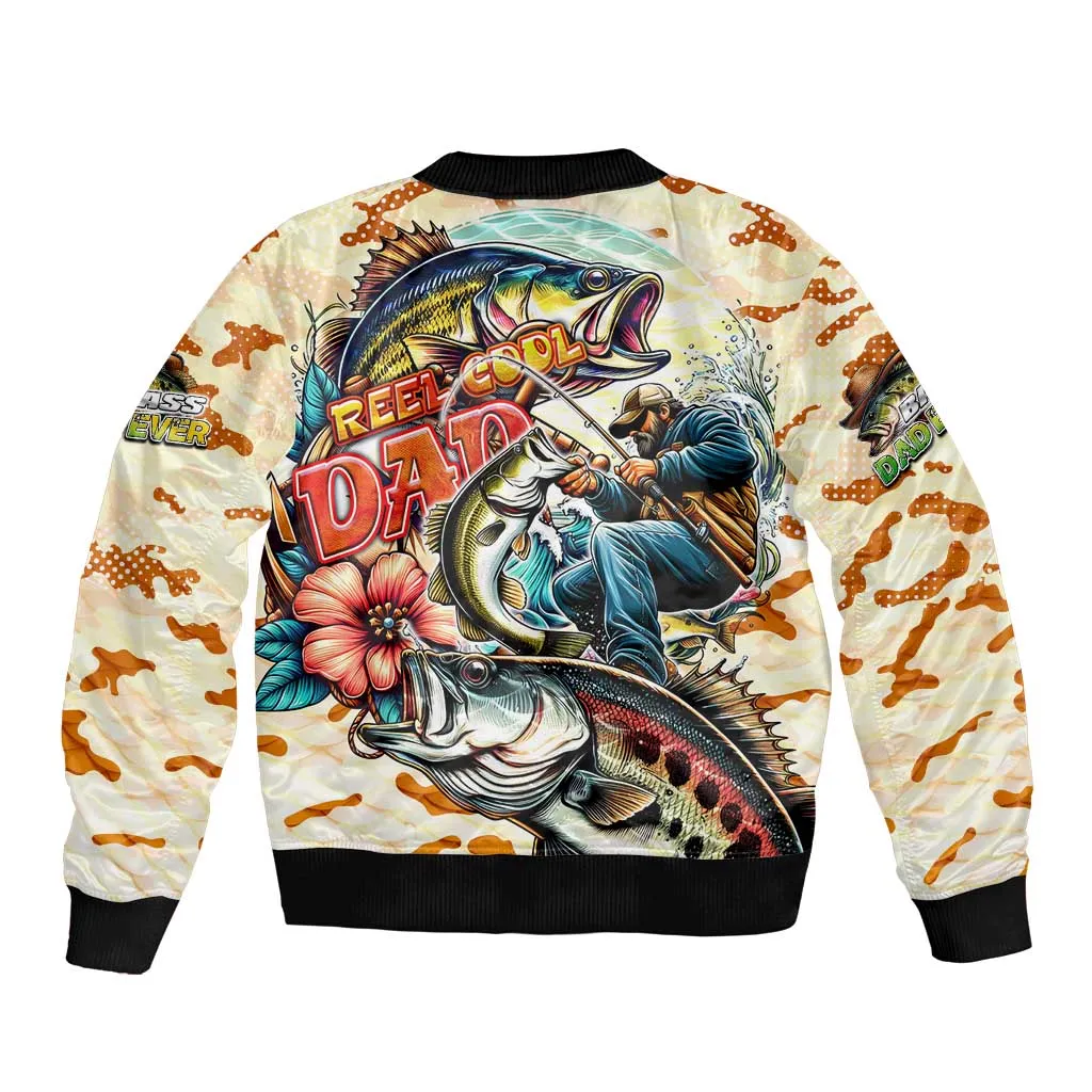 Bass Fishing Reel Cool Dad Bomber Jacket Tropical Vintage DT02