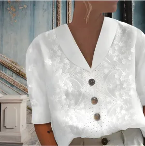 Bella Stride| Retro Top Women Blouse Summer Buttons