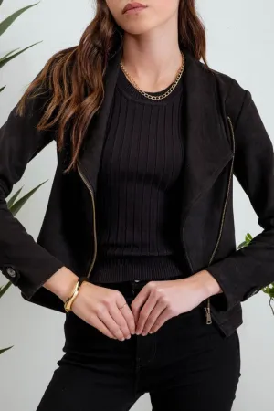 Black Faux Suede Moto Jacket