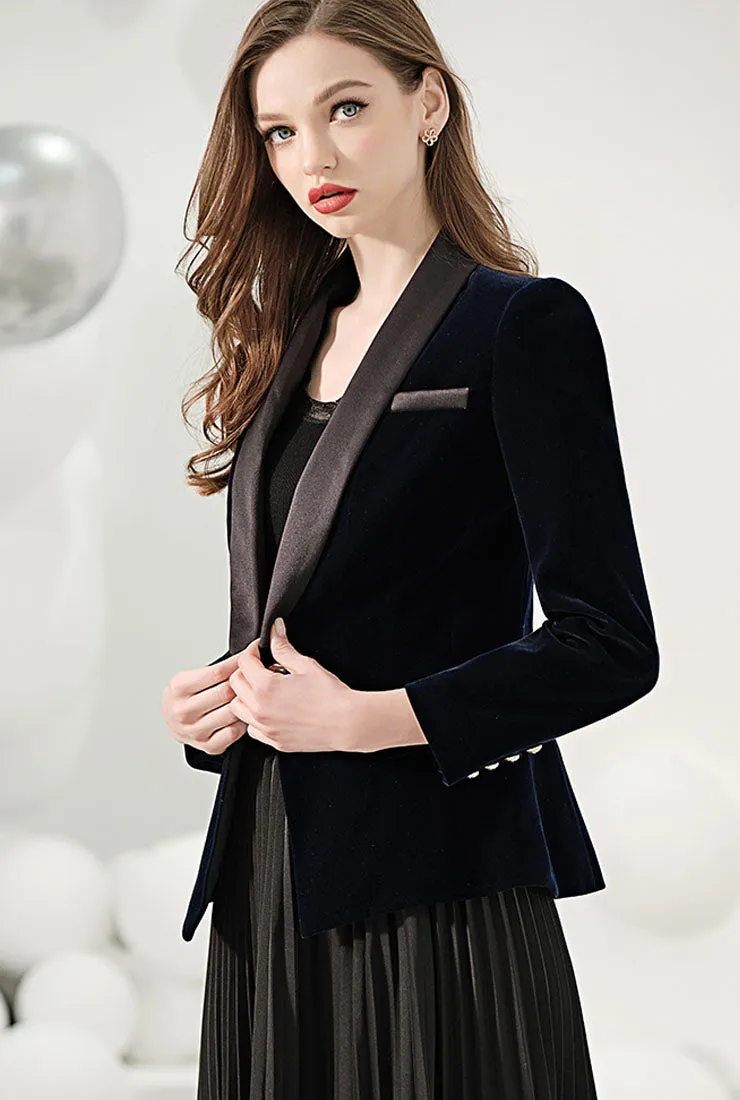 Blue Velvet Short Slim-fit Blazer