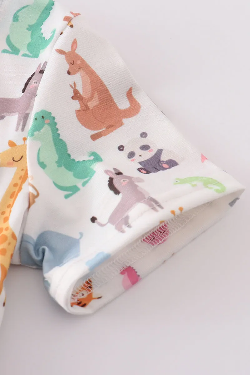 Blue zoo animals print shorts set