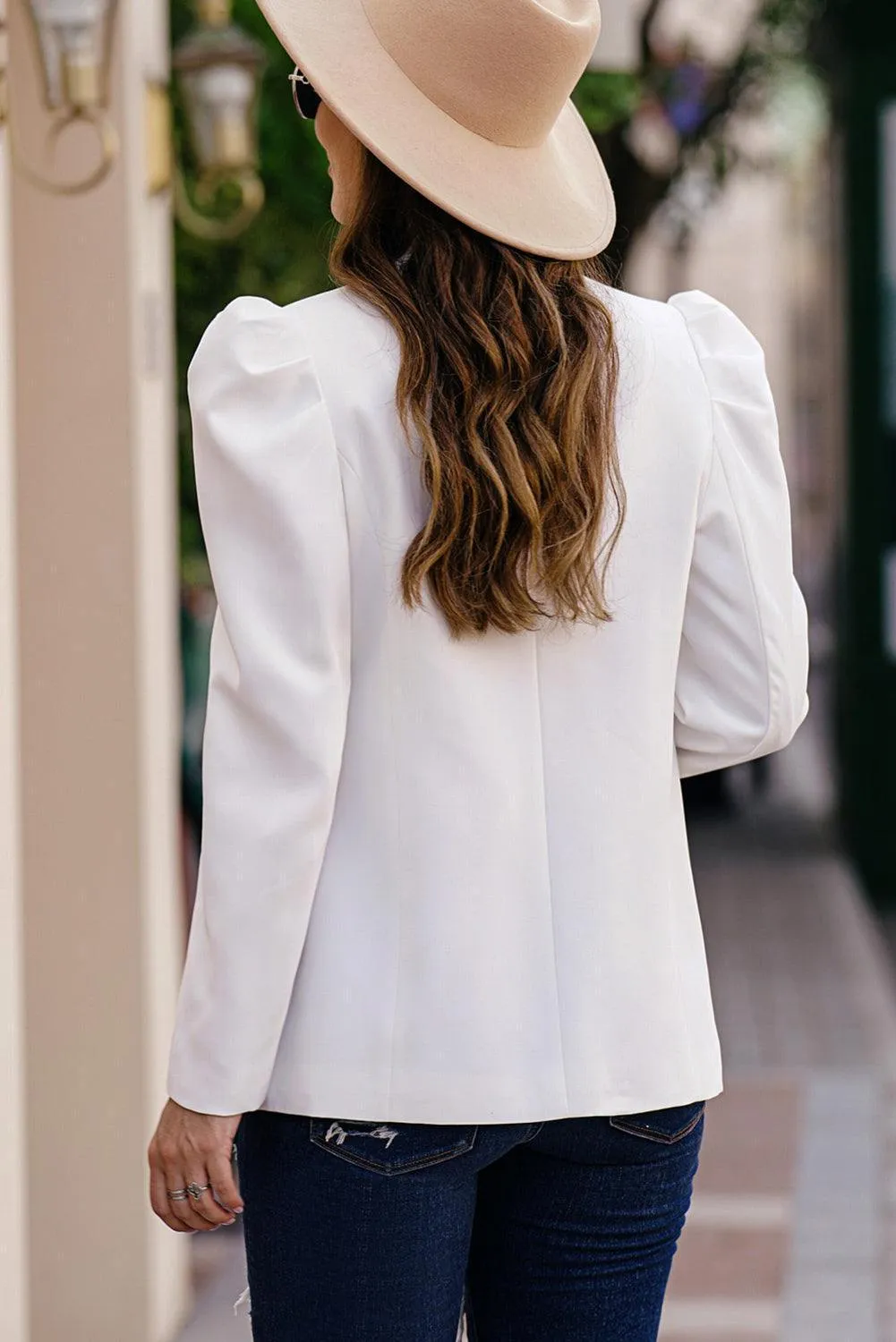 Brown Front-Open Blazer with Shawl Lapel