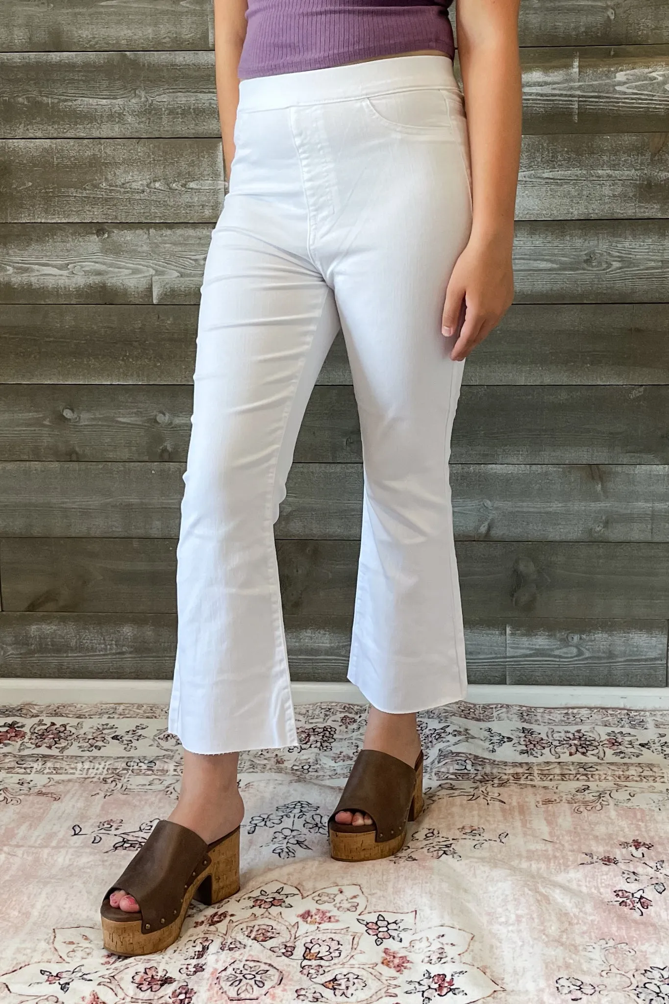 Cello High Rise Pull On Crop Flare in White