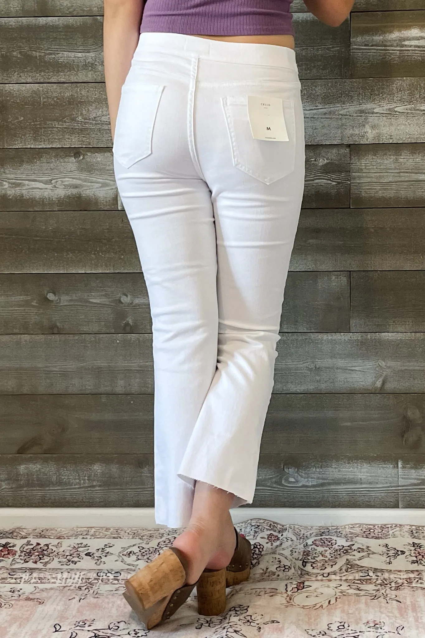 Cello High Rise Pull On Crop Flare in White