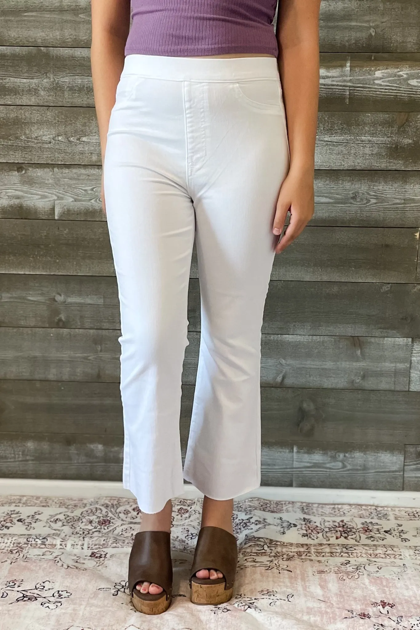 Cello High Rise Pull On Crop Flare in White