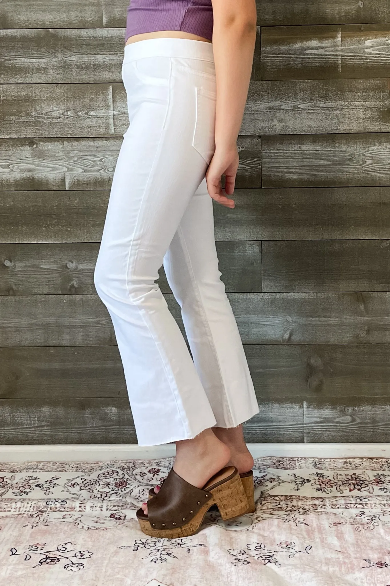 Cello High Rise Pull On Crop Flare in White
