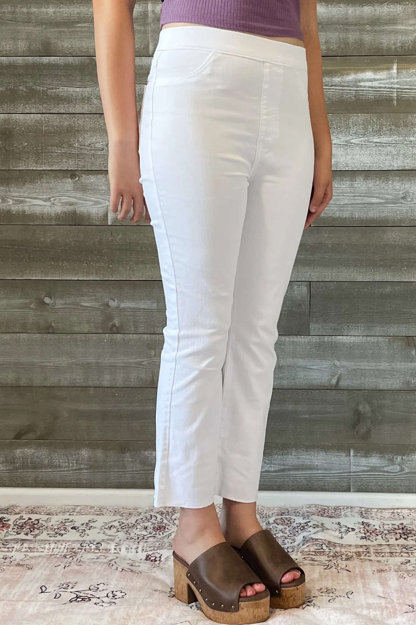 Cello High Rise Pull On Crop Flare in White