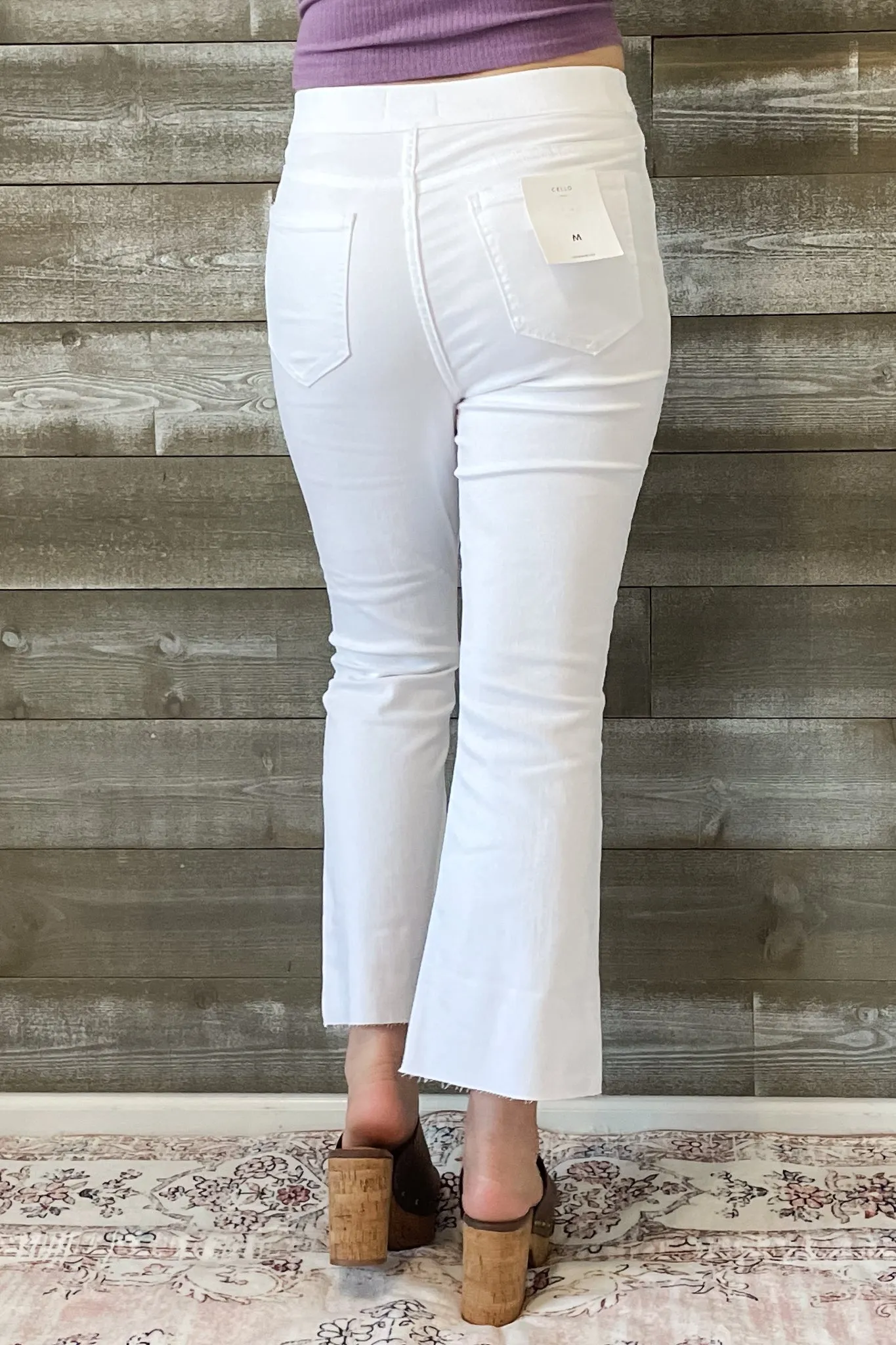 Cello High Rise Pull On Crop Flare in White