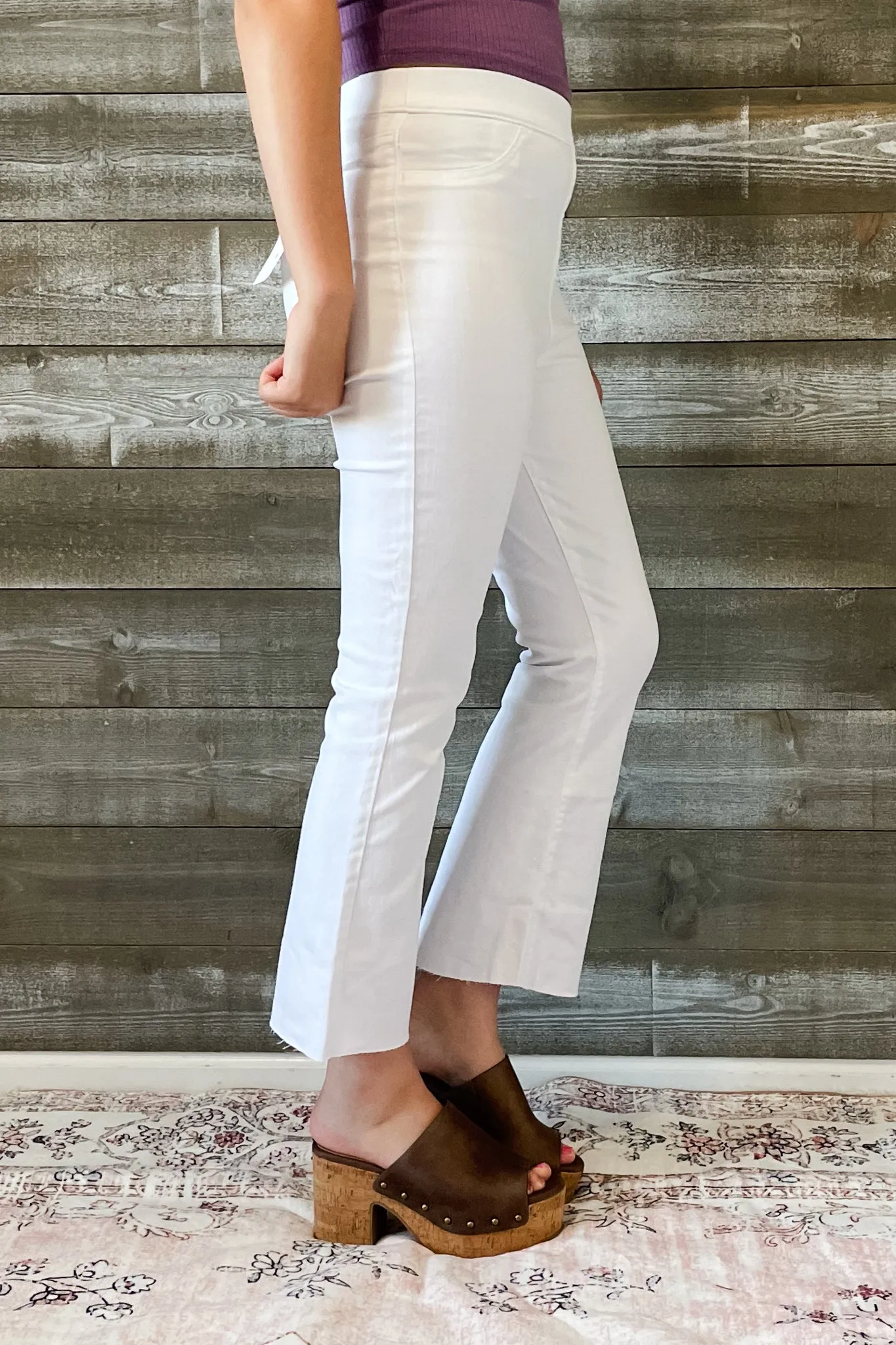 Cello High Rise Pull On Crop Flare in White