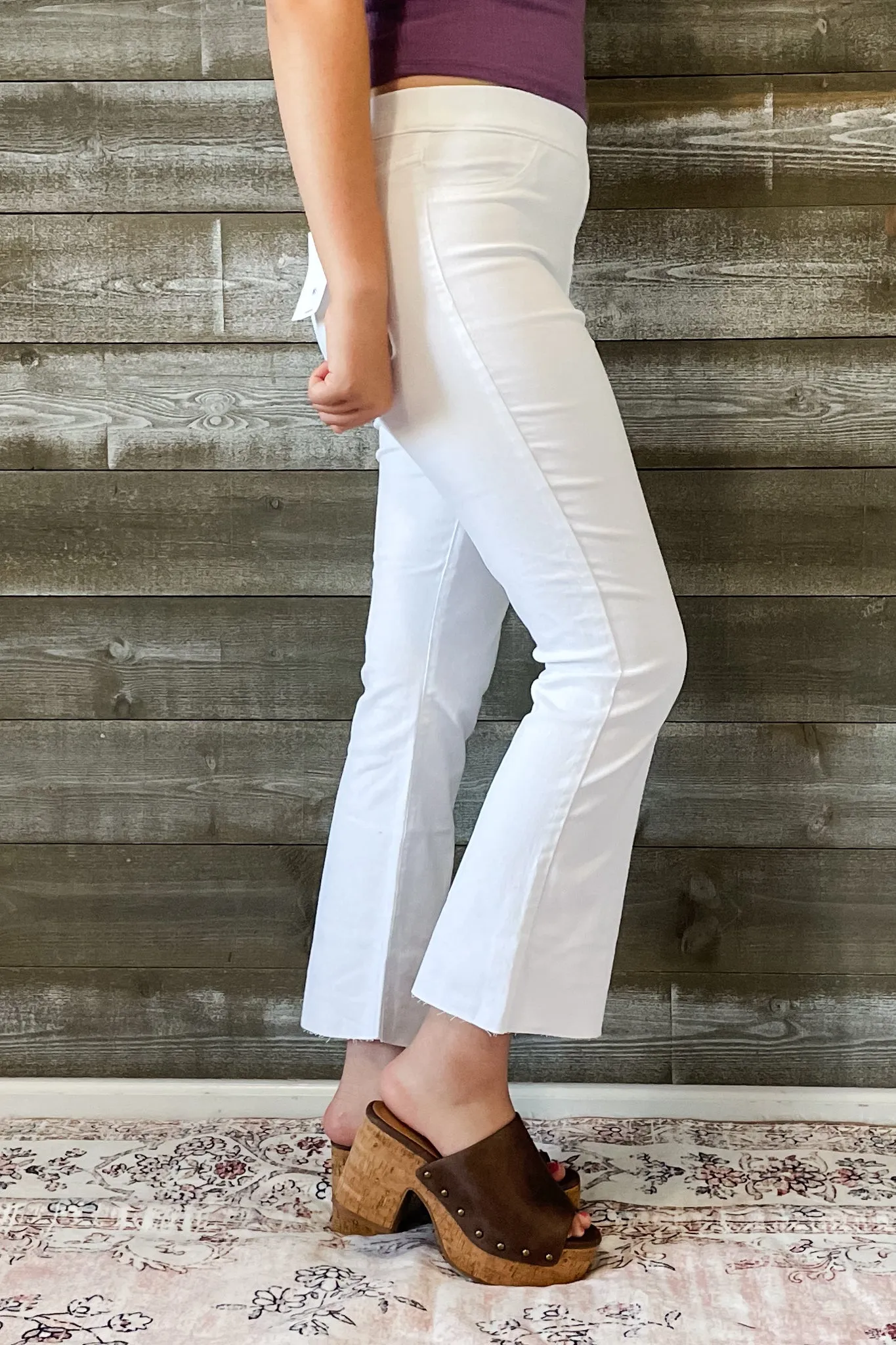 Cello High Rise Pull On Crop Flare in White