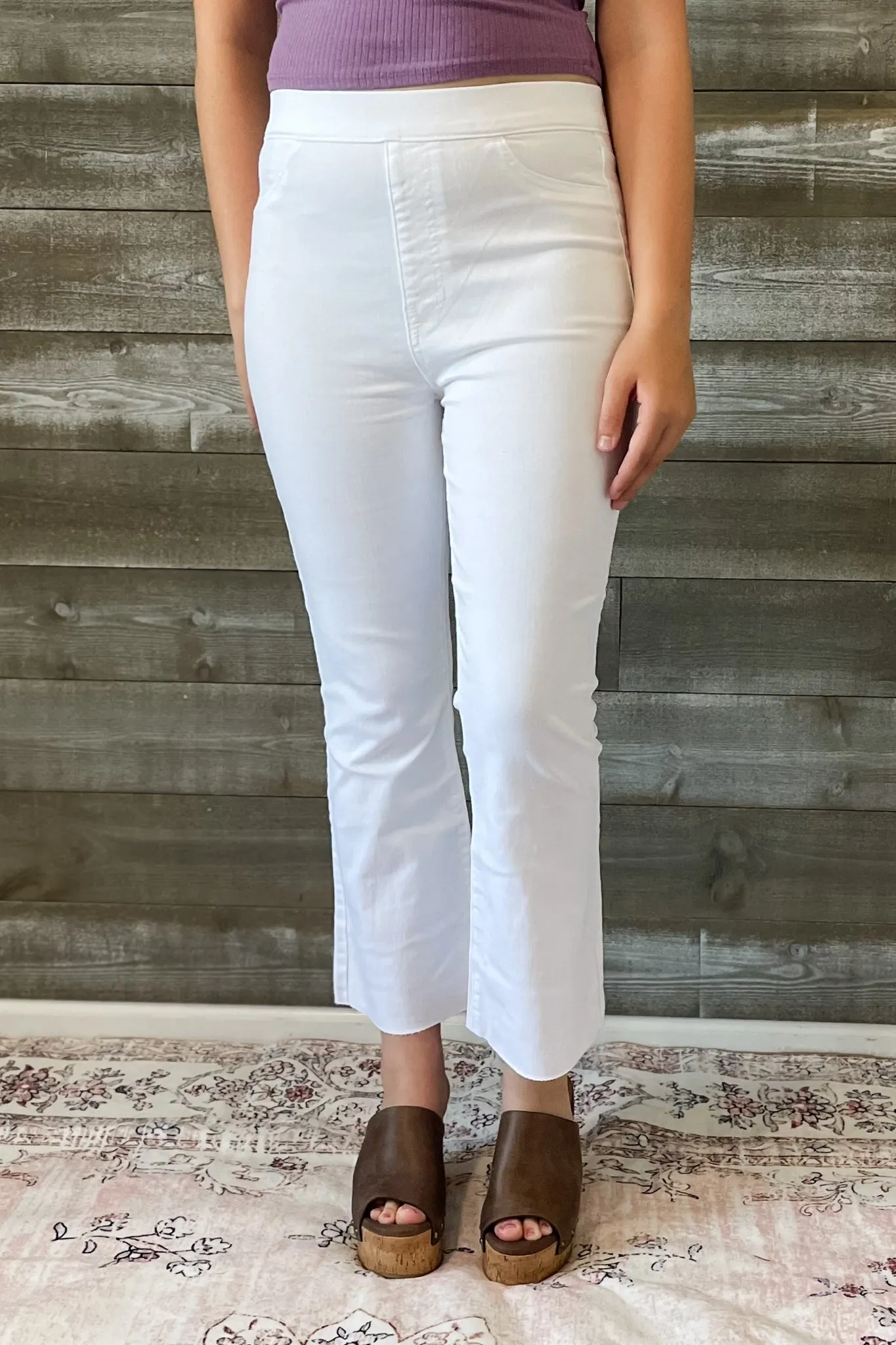 Cello High Rise Pull On Crop Flare in White