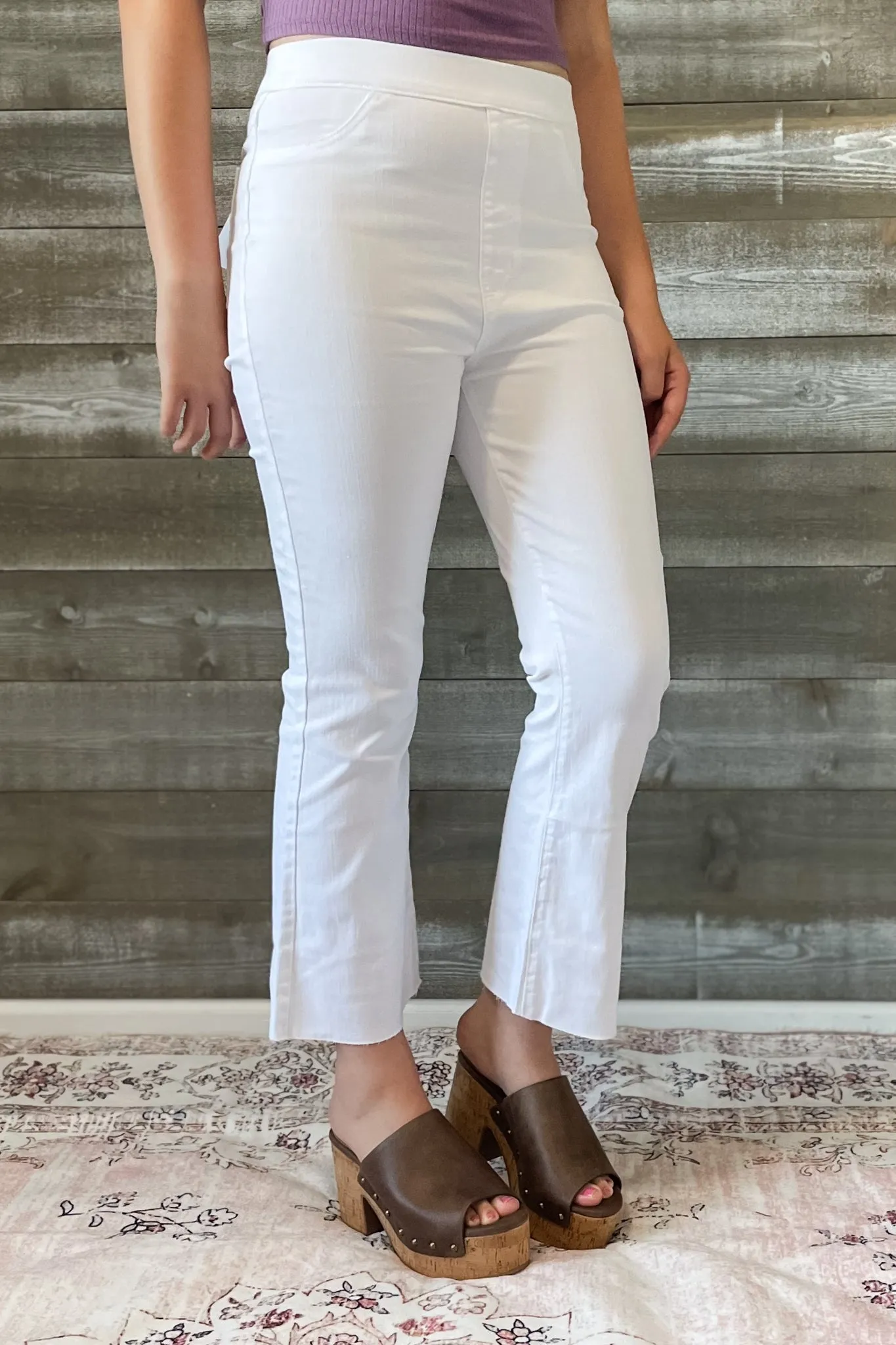 Cello High Rise Pull On Crop Flare in White