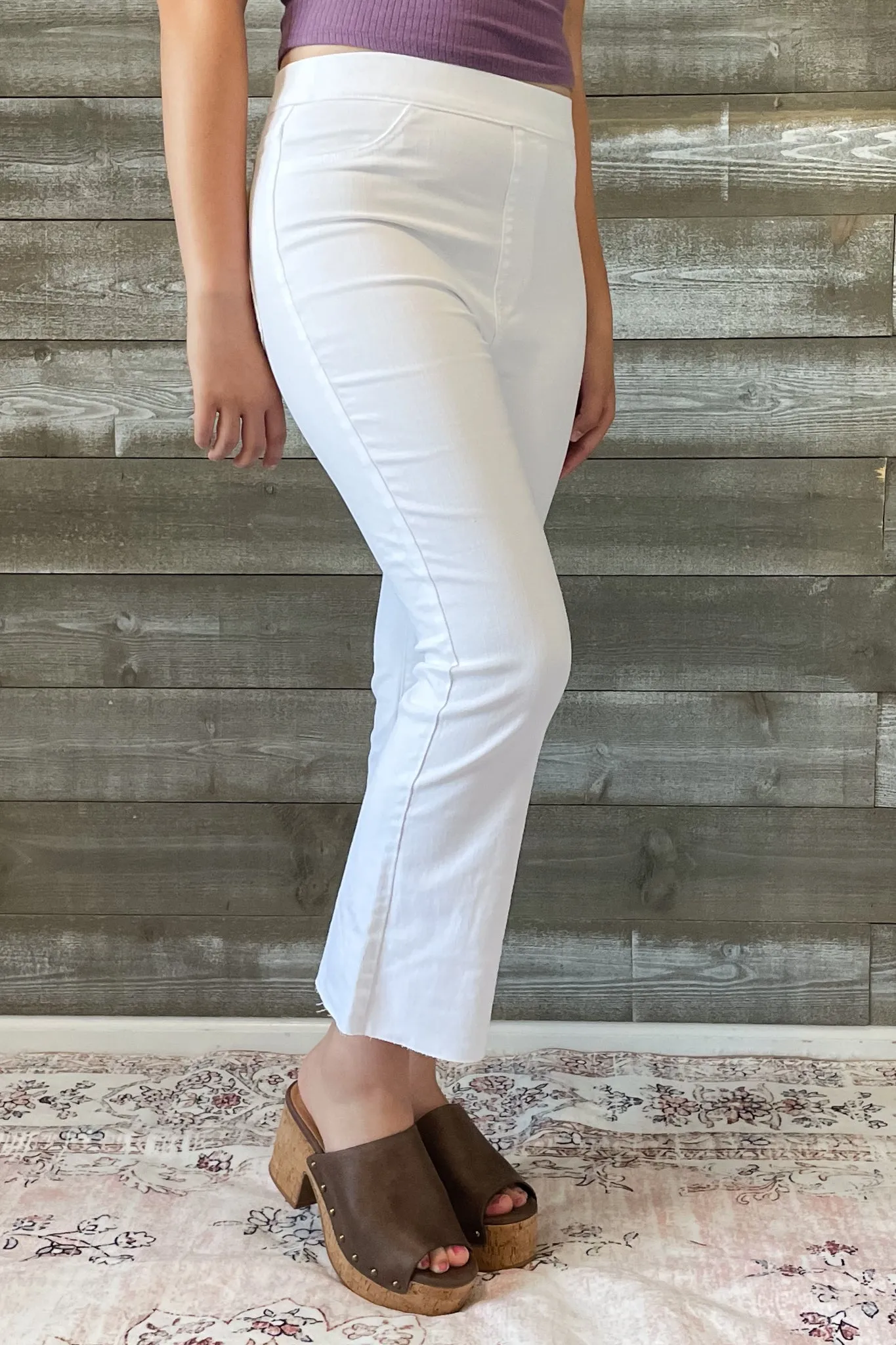 Cello High Rise Pull On Crop Flare in White