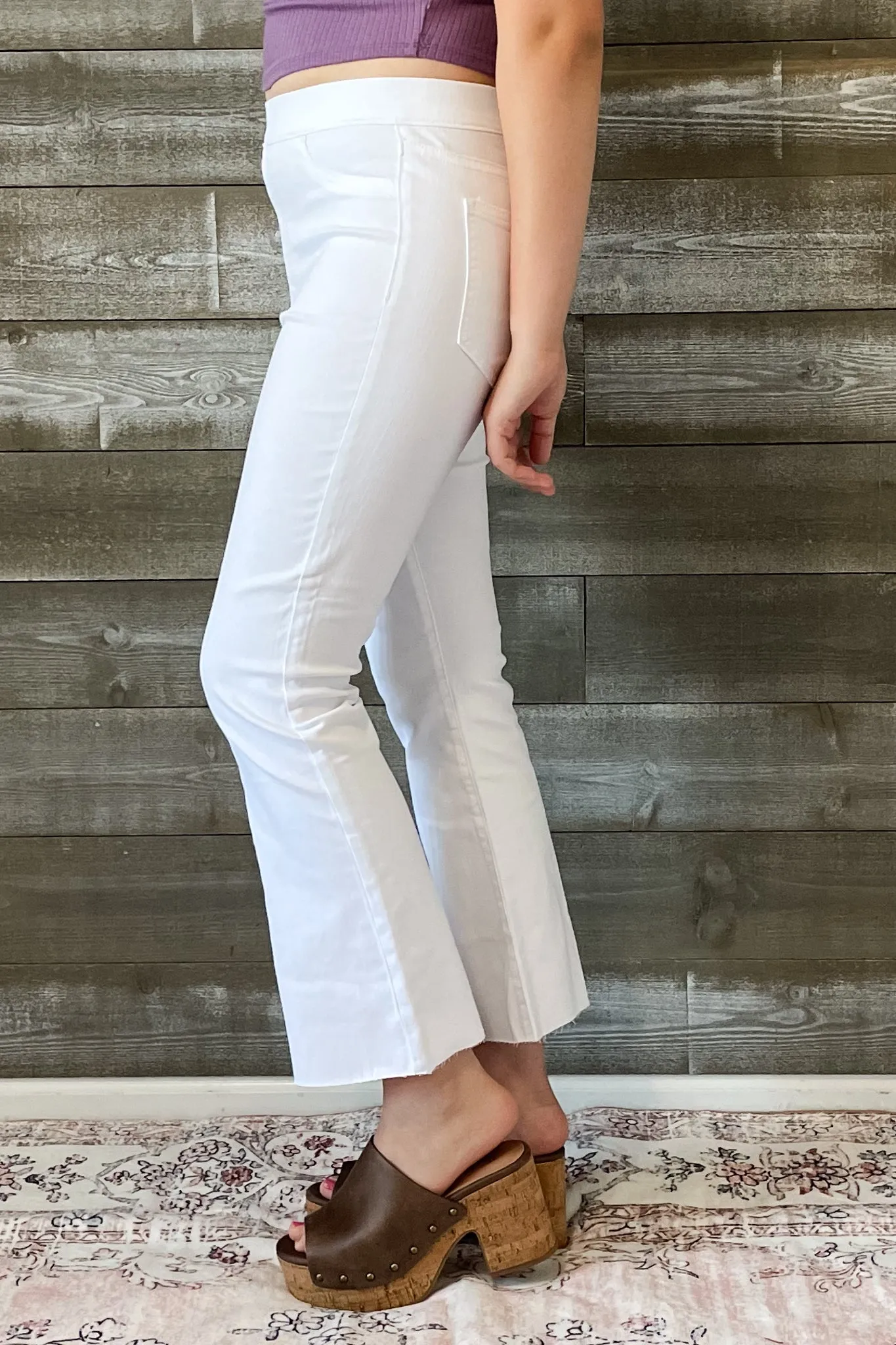 Cello High Rise Pull On Crop Flare in White