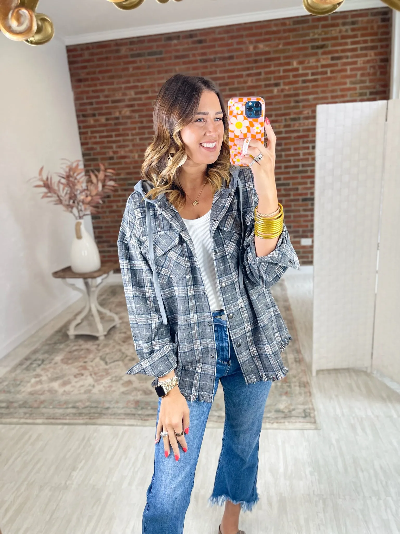 Check Yes or No Plaid Shacket