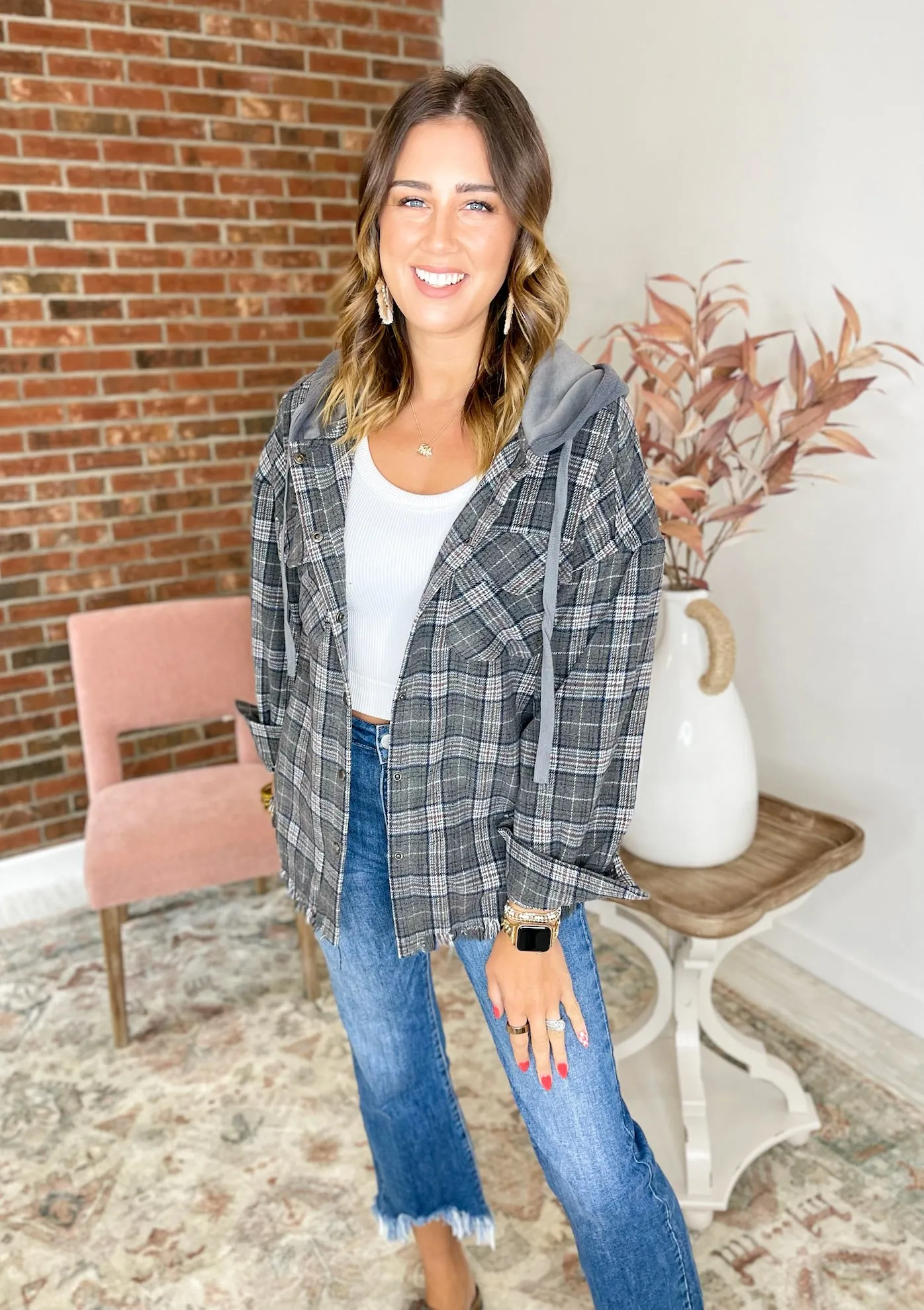 Check Yes or No Plaid Shacket