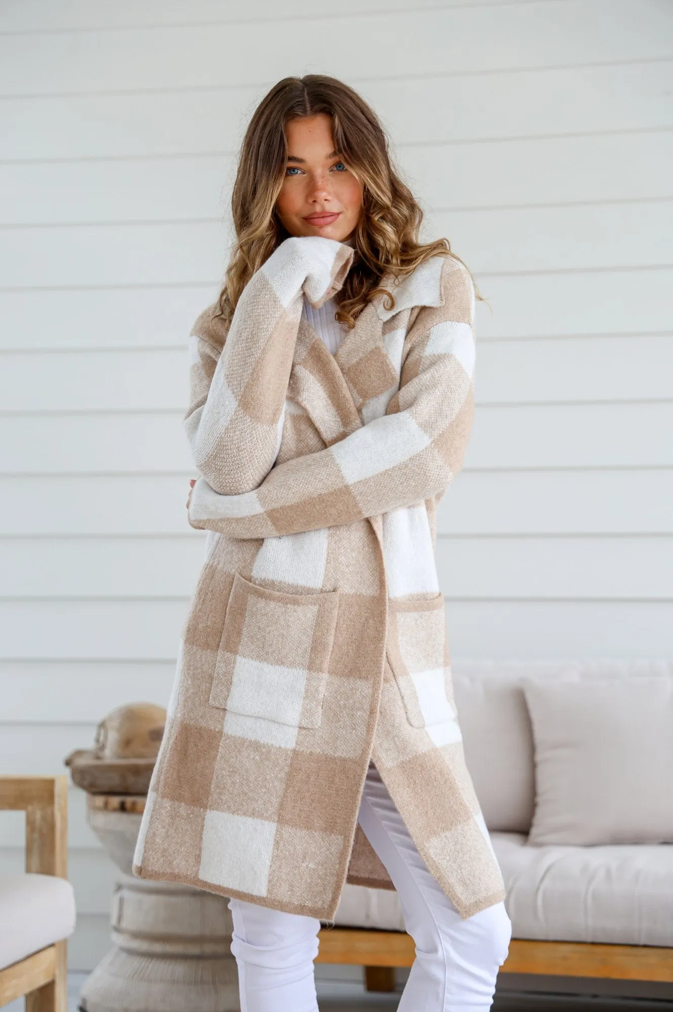 Checked Coatigans - Latte/White