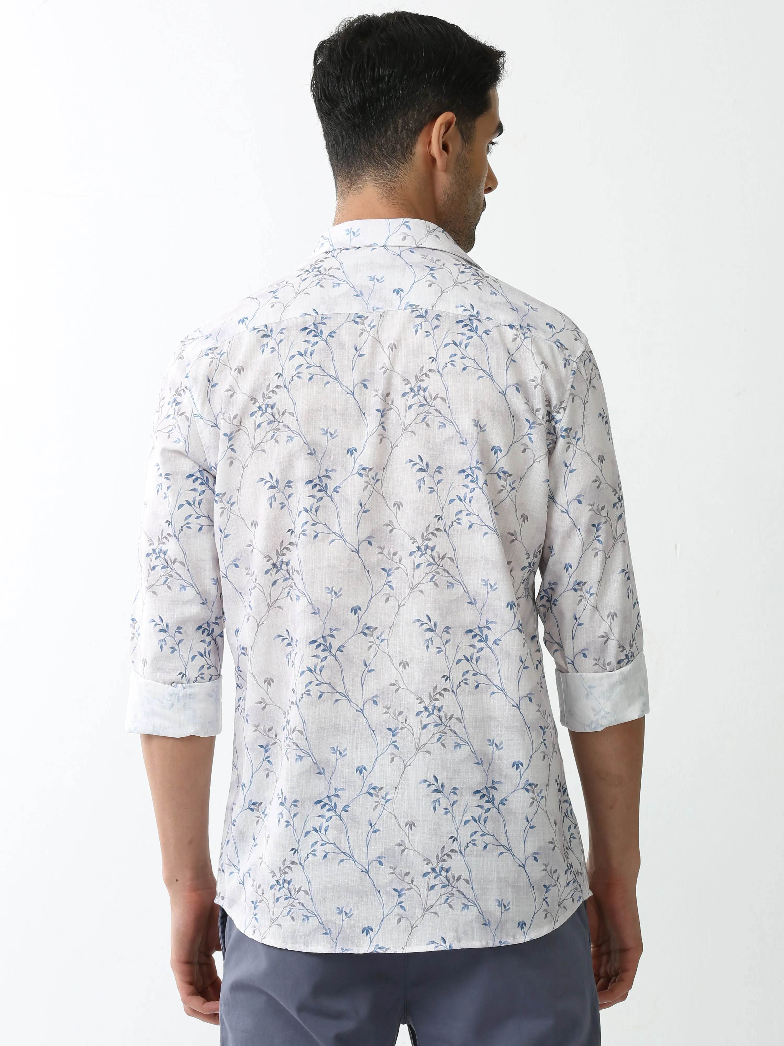 Classic Polo Mens Cotton Full Sleeve Printed Slim Fit Polo Neck White Color Casual Shirt | SO2-135 A-FS-PRT-SF