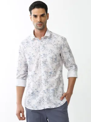 Classic Polo Mens Cotton Full Sleeve Printed Slim Fit Polo Neck White Color Casual Shirt | SO2-135 A-FS-PRT-SF