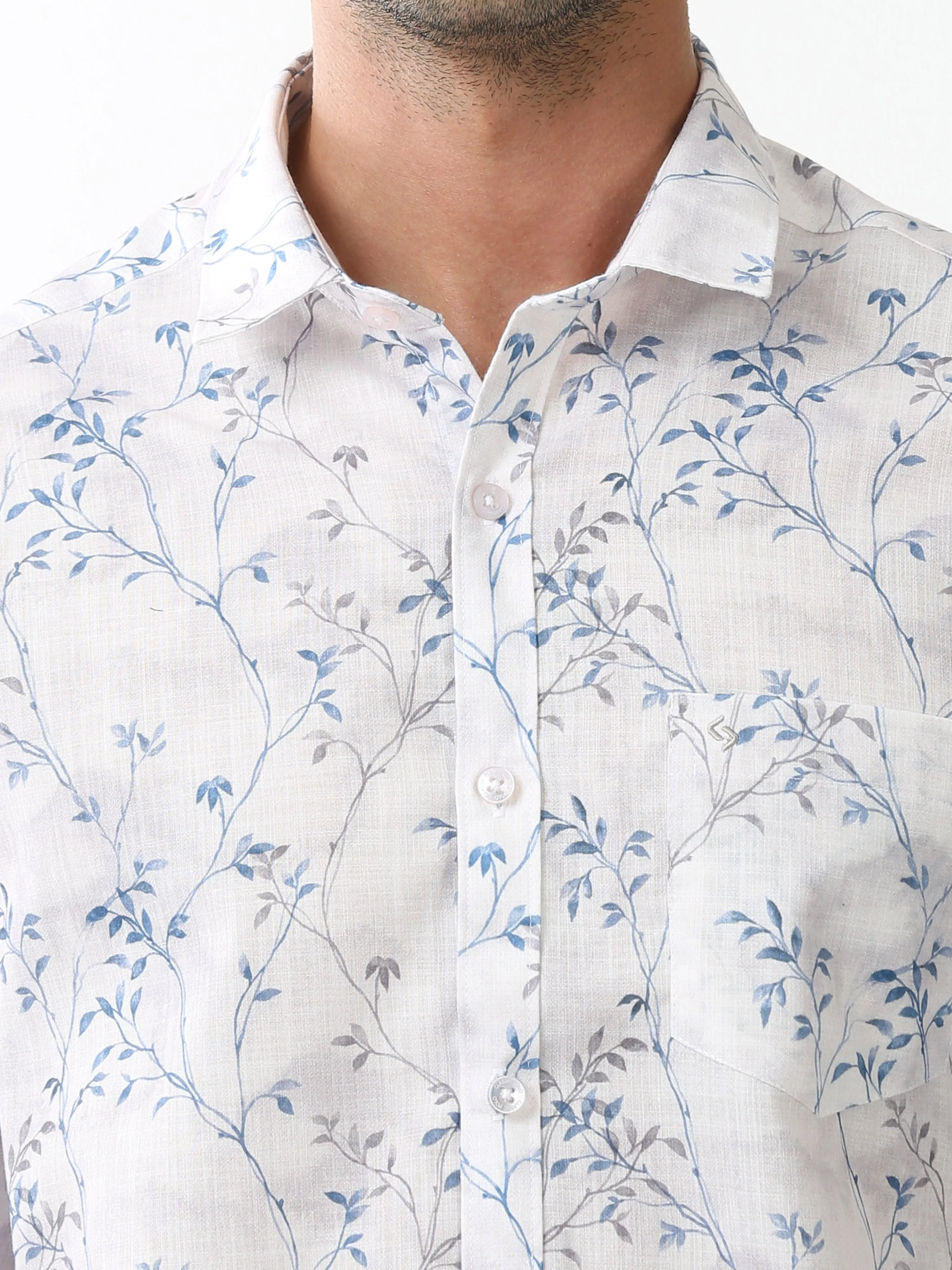 Classic Polo Mens Cotton Full Sleeve Printed Slim Fit Polo Neck White Color Casual Shirt | SO2-135 A-FS-PRT-SF