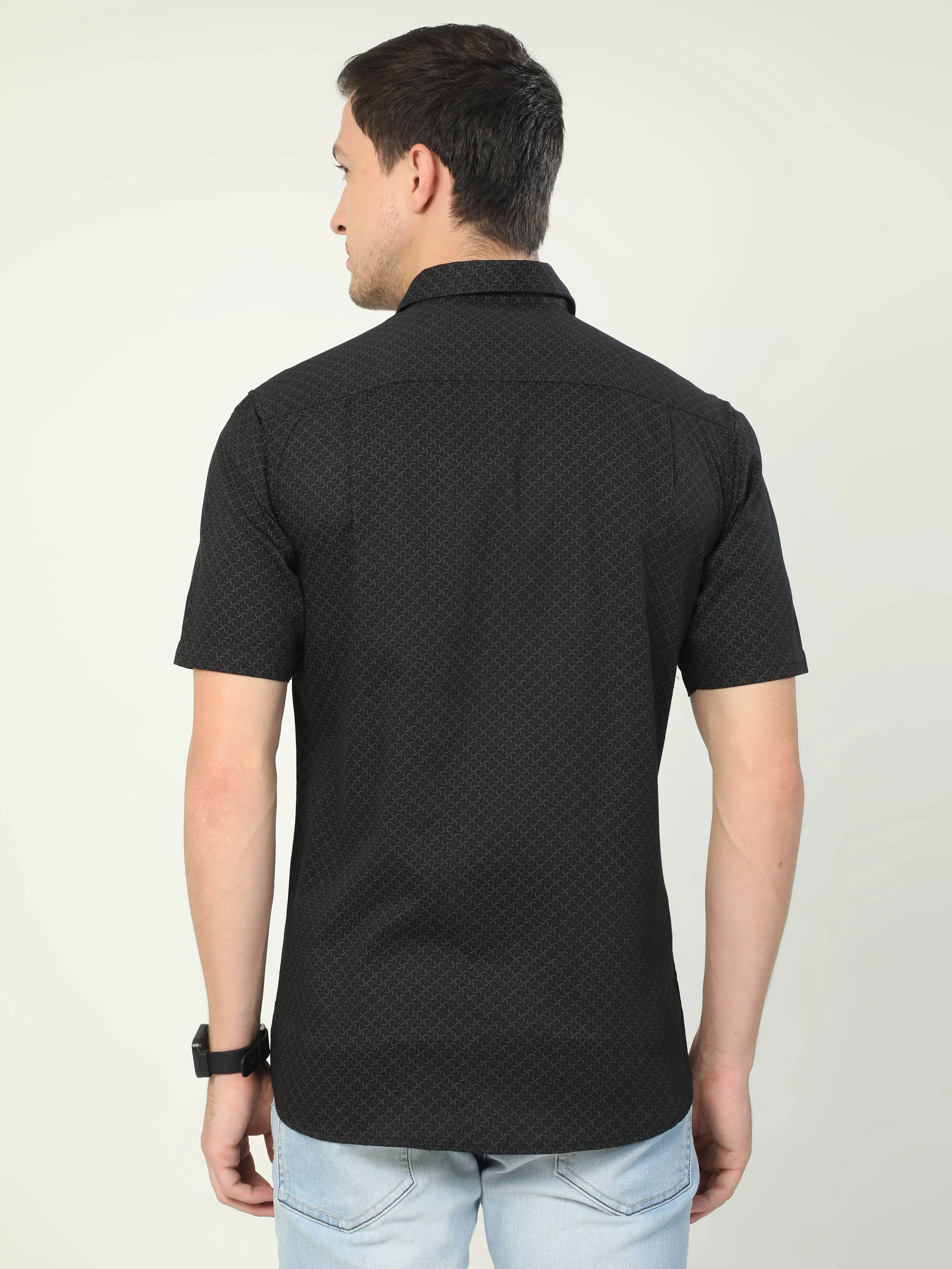 Classic Polo Men's Polo Neck Half Sleeve Slim Fit Cotton Woven Shirt | SO2-129 B-HS-PRT-SF