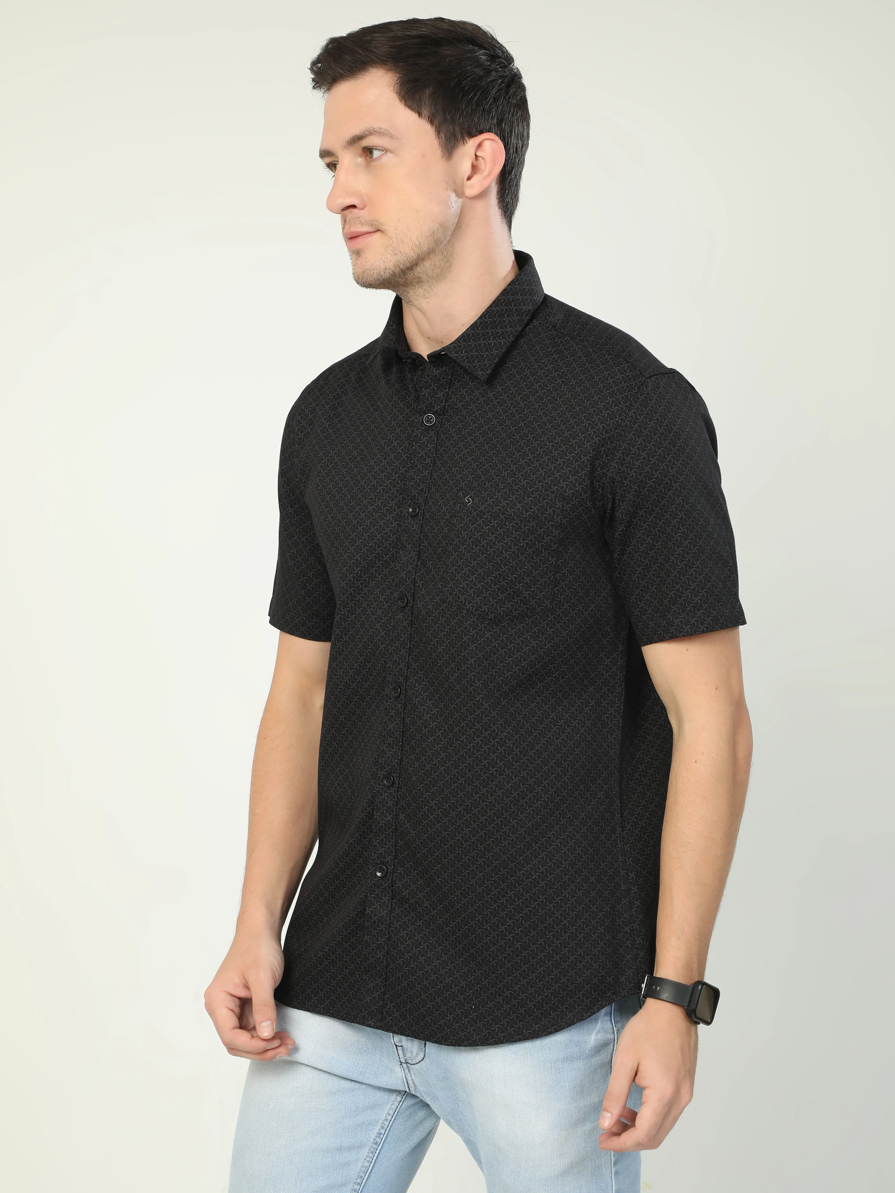 Classic Polo Men's Polo Neck Half Sleeve Slim Fit Cotton Woven Shirt | SO2-129 B-HS-PRT-SF