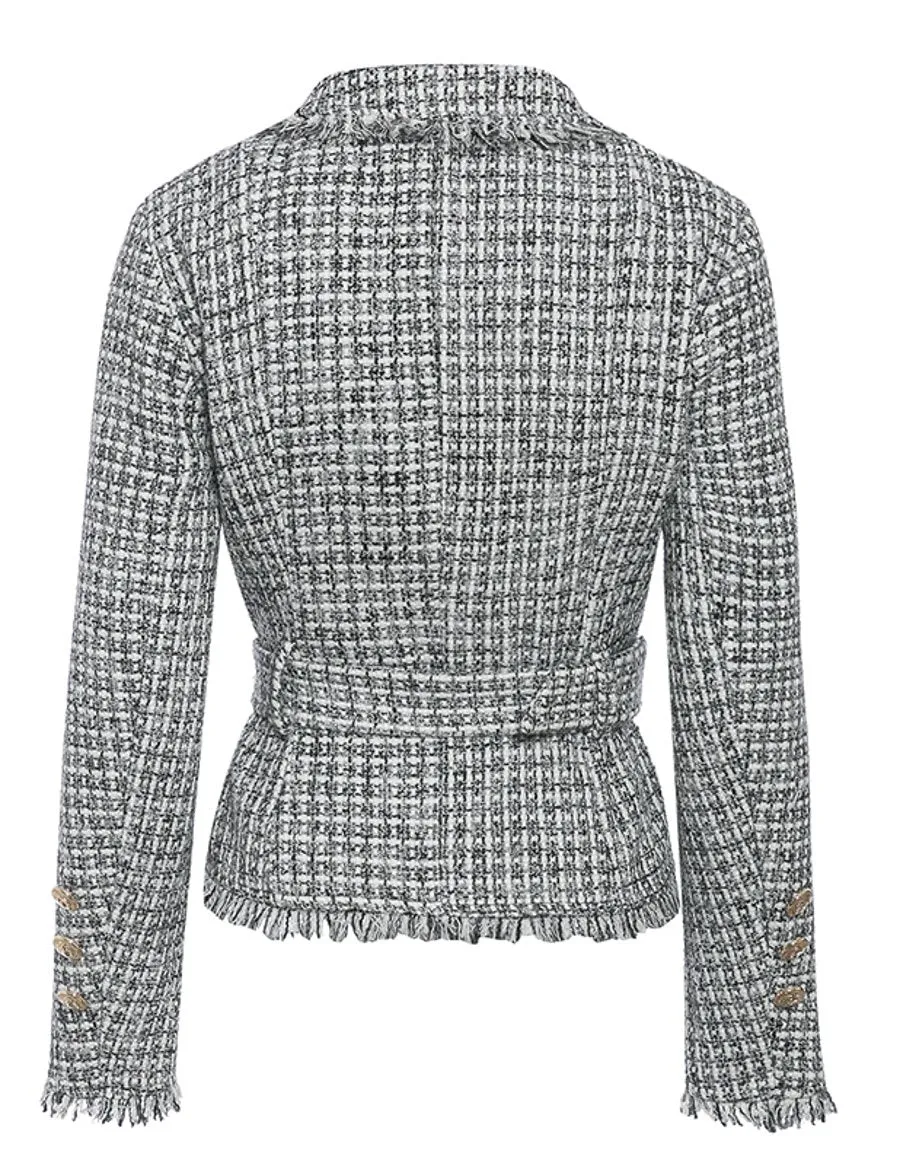Closely Fit Plaid Tweed Jacket - Black