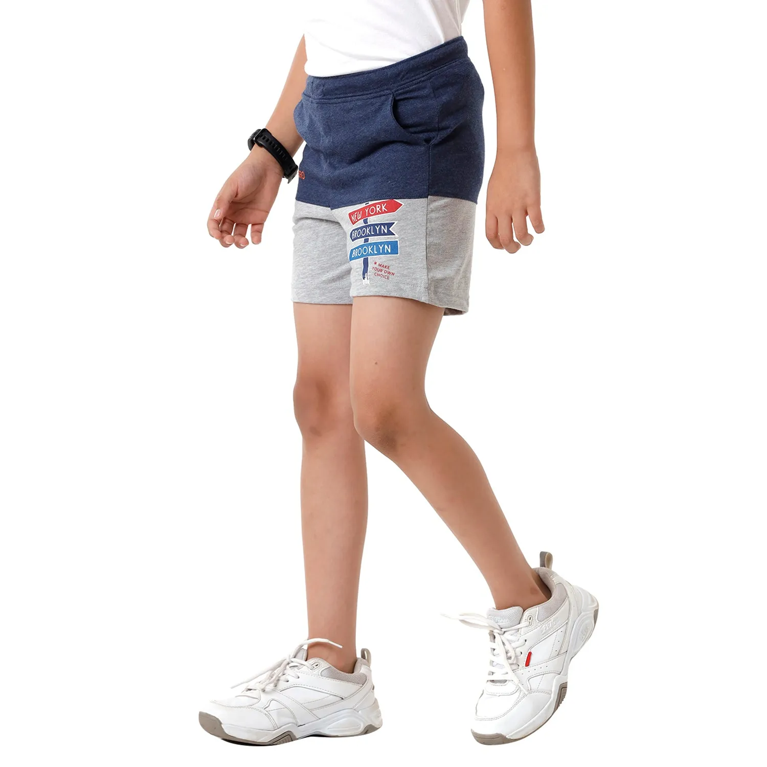 CP BRO BOYS Color Block Slim Fit Navy Color Cotton Shorts - BBTS 02 A